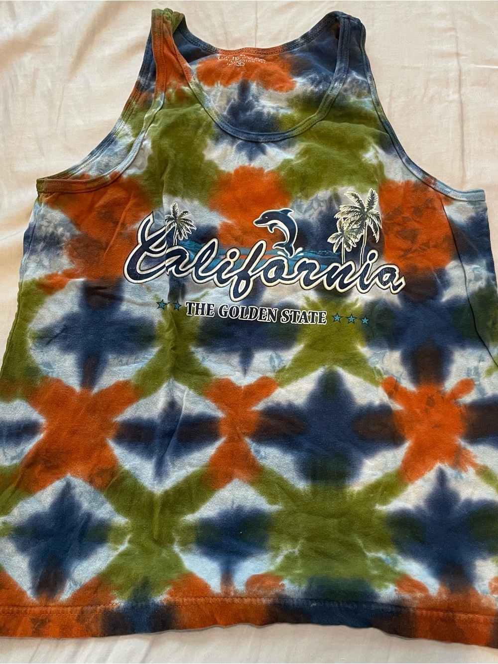 Tie-Dye "California The Golden State" Tank Top - Blue, Green, Orange